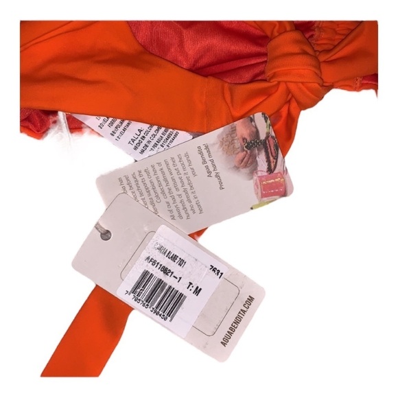 NEW Agua Bendita Romina Bikini Top Puff Sleeves Tie Back Orange - Picture 6 of 8